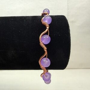 Artisan Purple Amethyst Agate Copper Wire Wrapped Bangle Bracelet Jewelry Sz 7